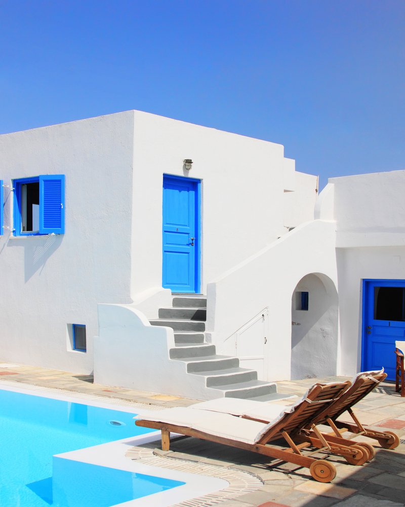 Classical Greek architecture of the streets in the Cyclades Greece