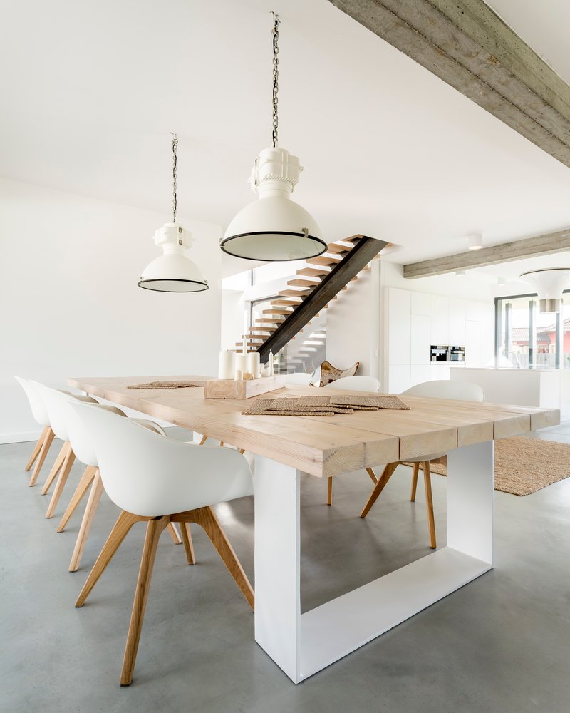 Wooden, fancy dining table in open living space