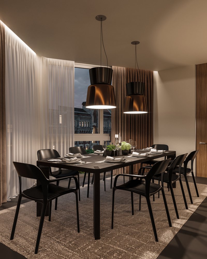 Modern interior of stylish apartment with furniture