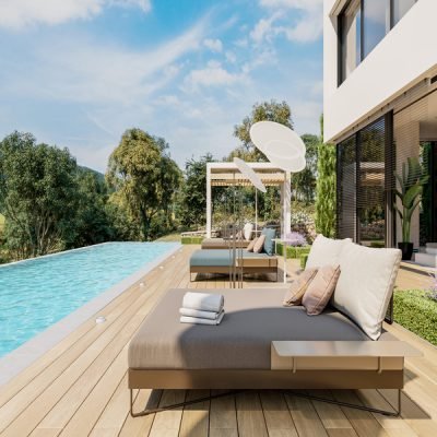 Mediterranean house in France, provence. Villa interior and exterior design view